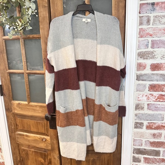 entro Sweaters - Entro Cardigan Sweater Women's Size M Colorblock Striped Open Front Grandmacore